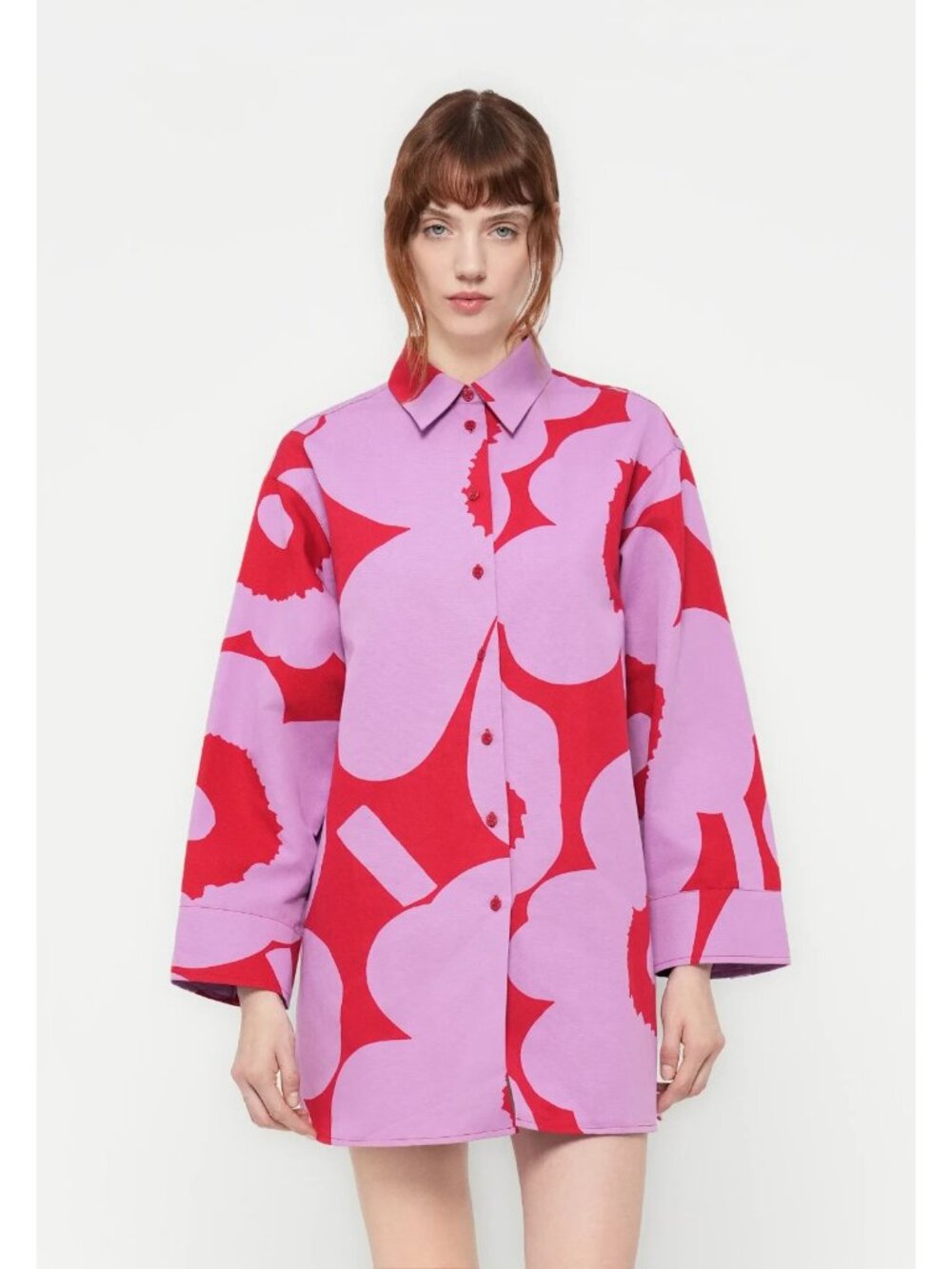 NWT marimekko Heitto Unikko Blouse in Red Purple Floral Oversized Shirt 46 / 16